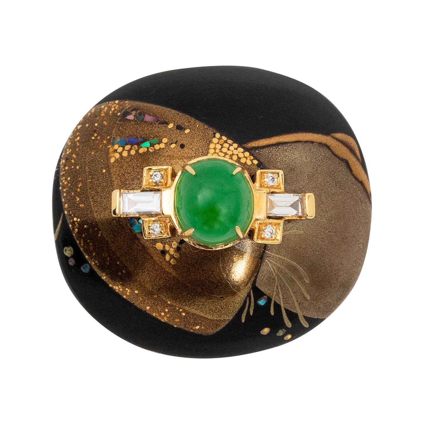 Japanese Lacquer Ring with Jade and Diamond