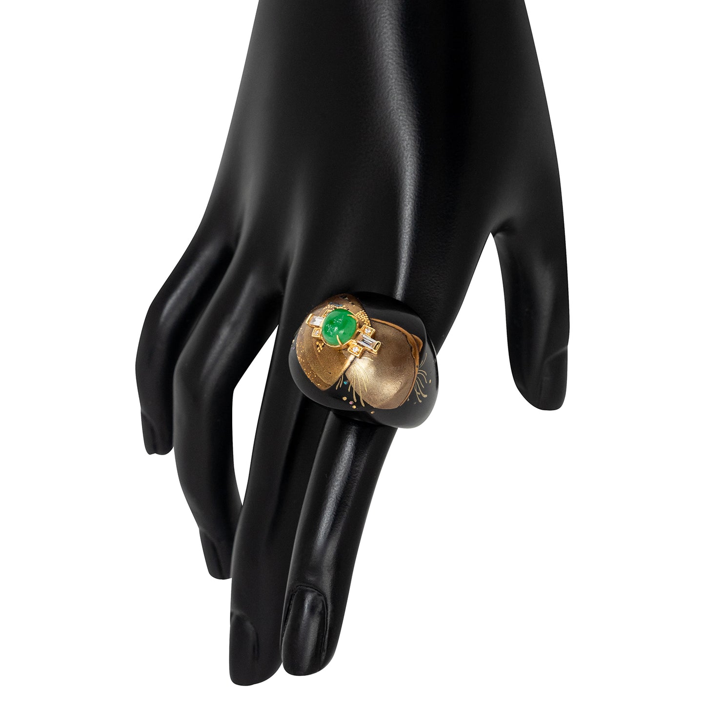 Japanese Lacquer Ring with Jade and Diamond