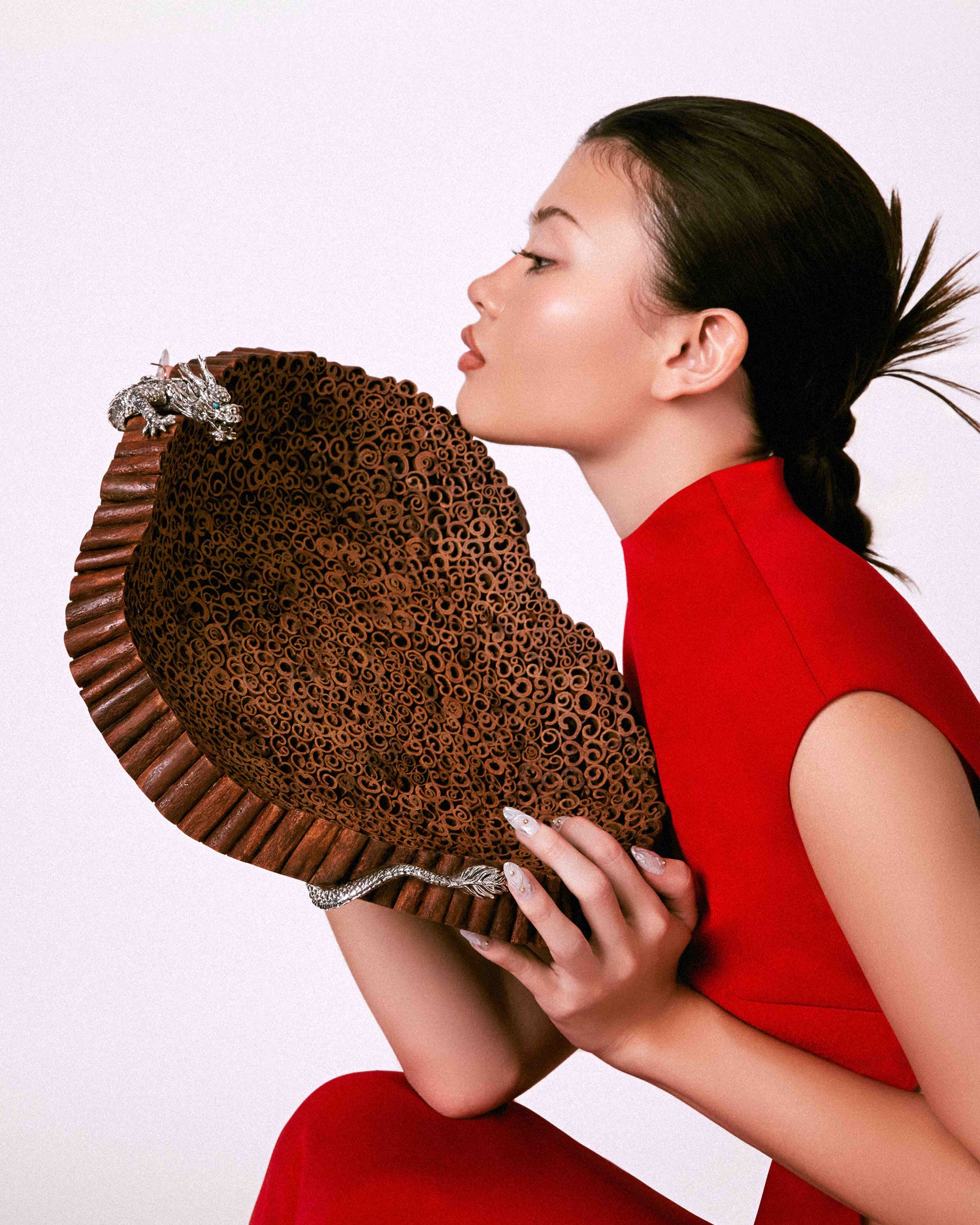 Cinnamon Bowl with Sterling Silver Dragon (S)