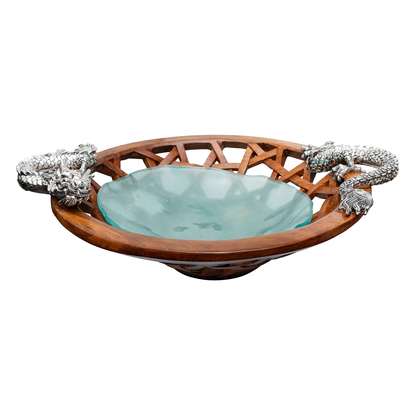 Woven Wood Bowl with Silver Water Dragon