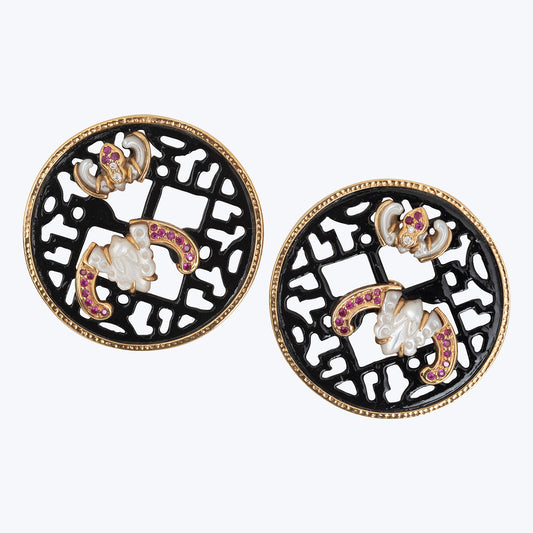 Chinese Knot Earrings with Pearl Bat