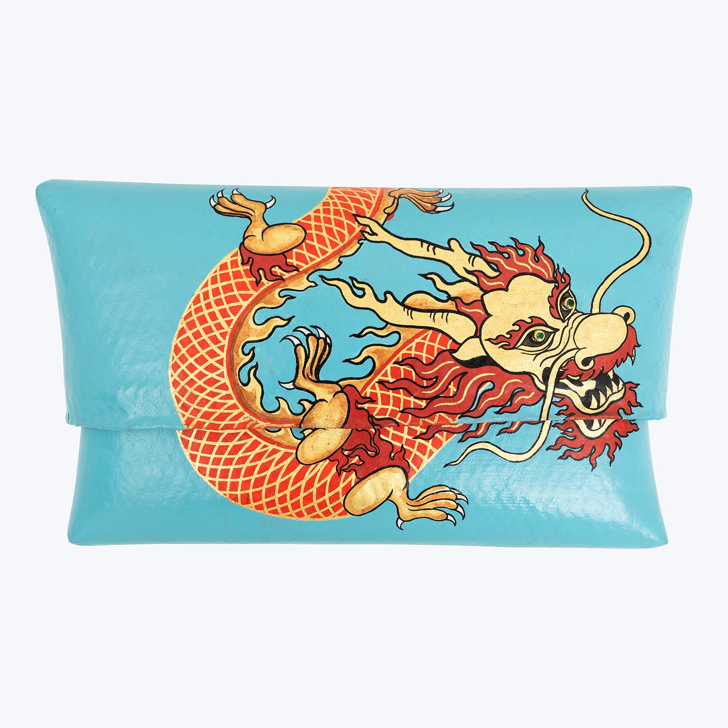 Bamboo Clutch with Hand-Painted Dragon and Tsavorite ( Blue )