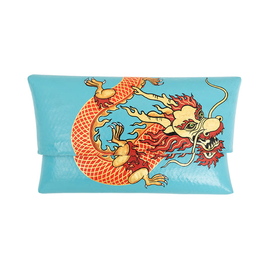 Bamboo Clutch with Hand-Painted Dragon and Tsavorite ( Blue )