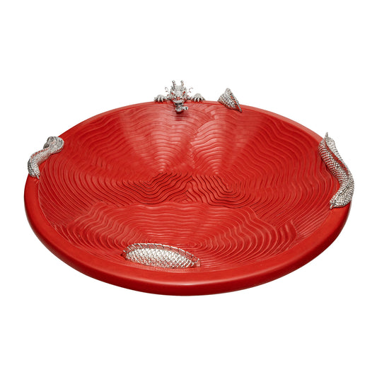 Cinnabar Cloud Bowl with Silver Dragon (M)