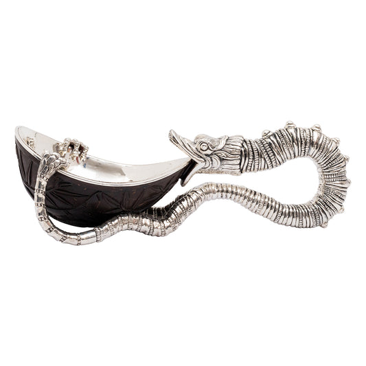 Carved Coconut Bowl with Silver Dragon Handle