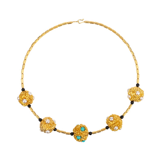 Memory Wire Necklace with 5 Inlaid Prayer Bead Balls