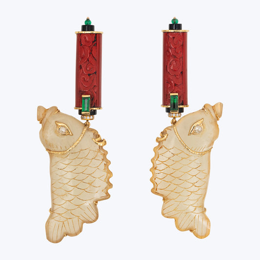 Plunging ‘Love Couple’ Fish Earrings