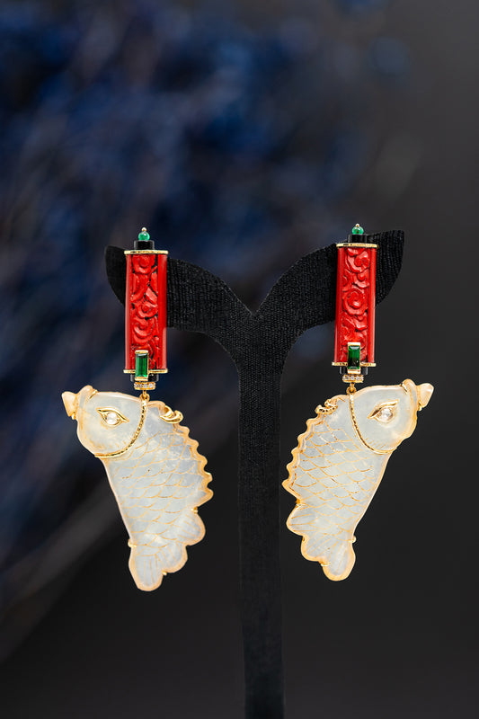 Plunging ‘Love Couple’ Fish Earrings