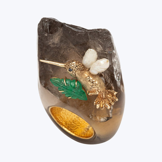 Hummingbird Smoky Quartz Ring