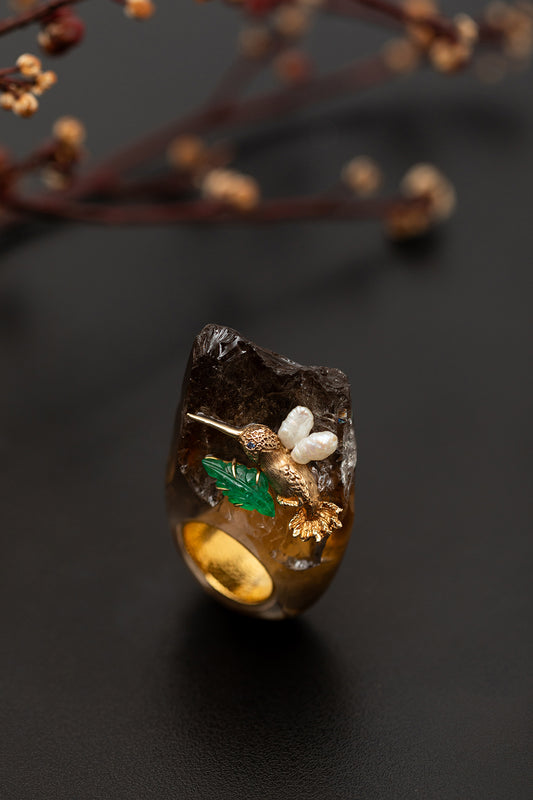 Hummingbird Smoky Quartz Ring