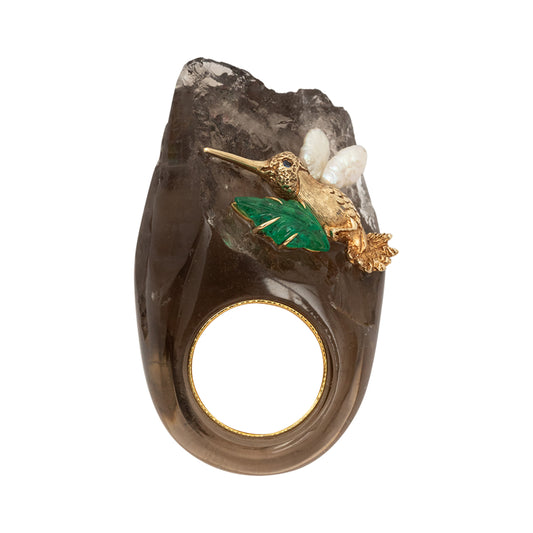 Hummingbird Smoky Quartz Ring