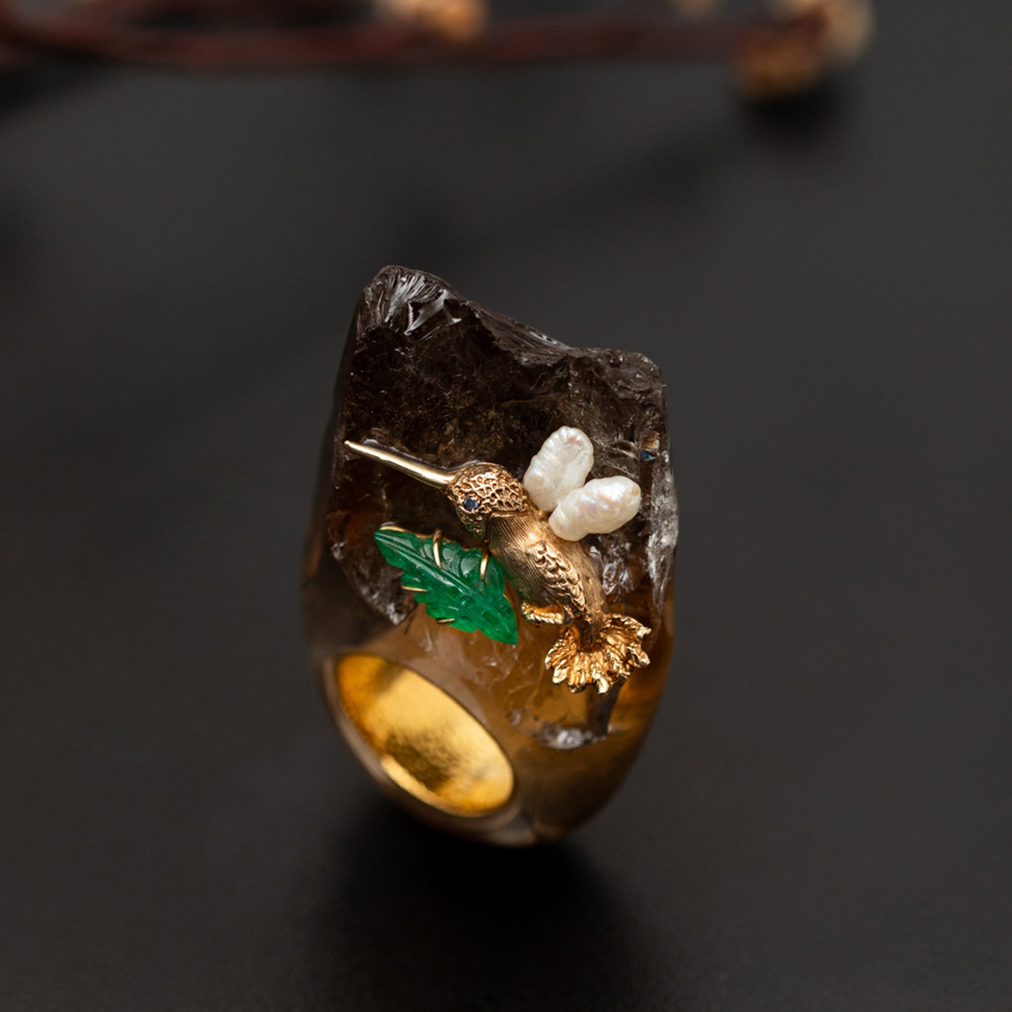 Hummingbird Smoky Quartz Ring