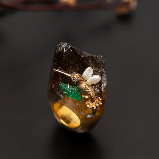 Hummingbird Smoky Quartz Ring