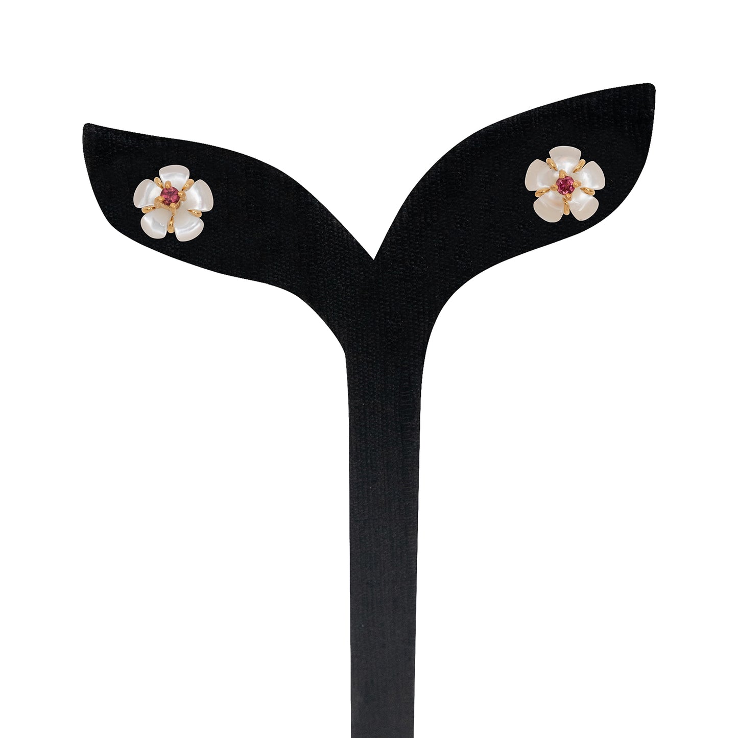 Mother of Pearl Dok Kaew Earrings with Pink Tourmaline ( 9.5 mm )