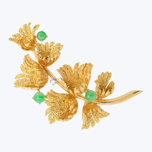 Vintage Flower Brooch with Jades and Diamonds (Circa 1960-1970)