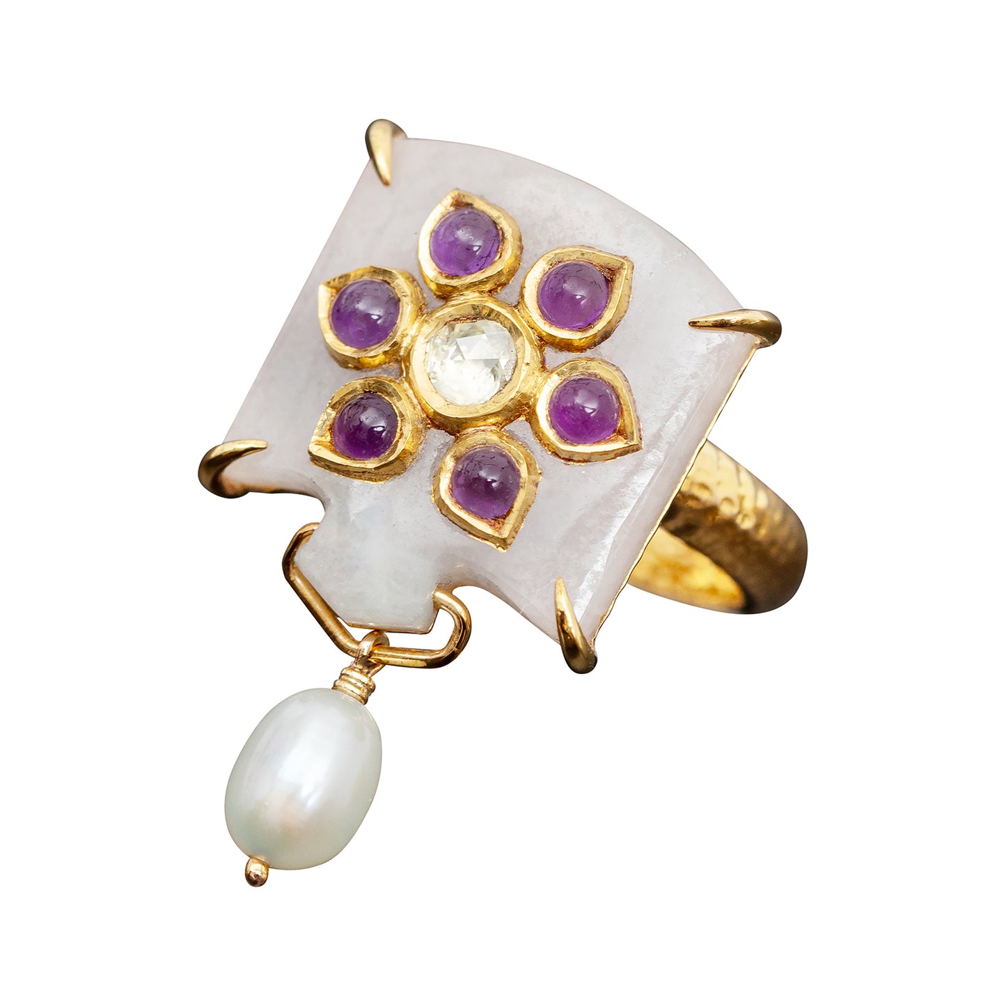 Kundan Lavender Jade Ring with Floral Amethyst