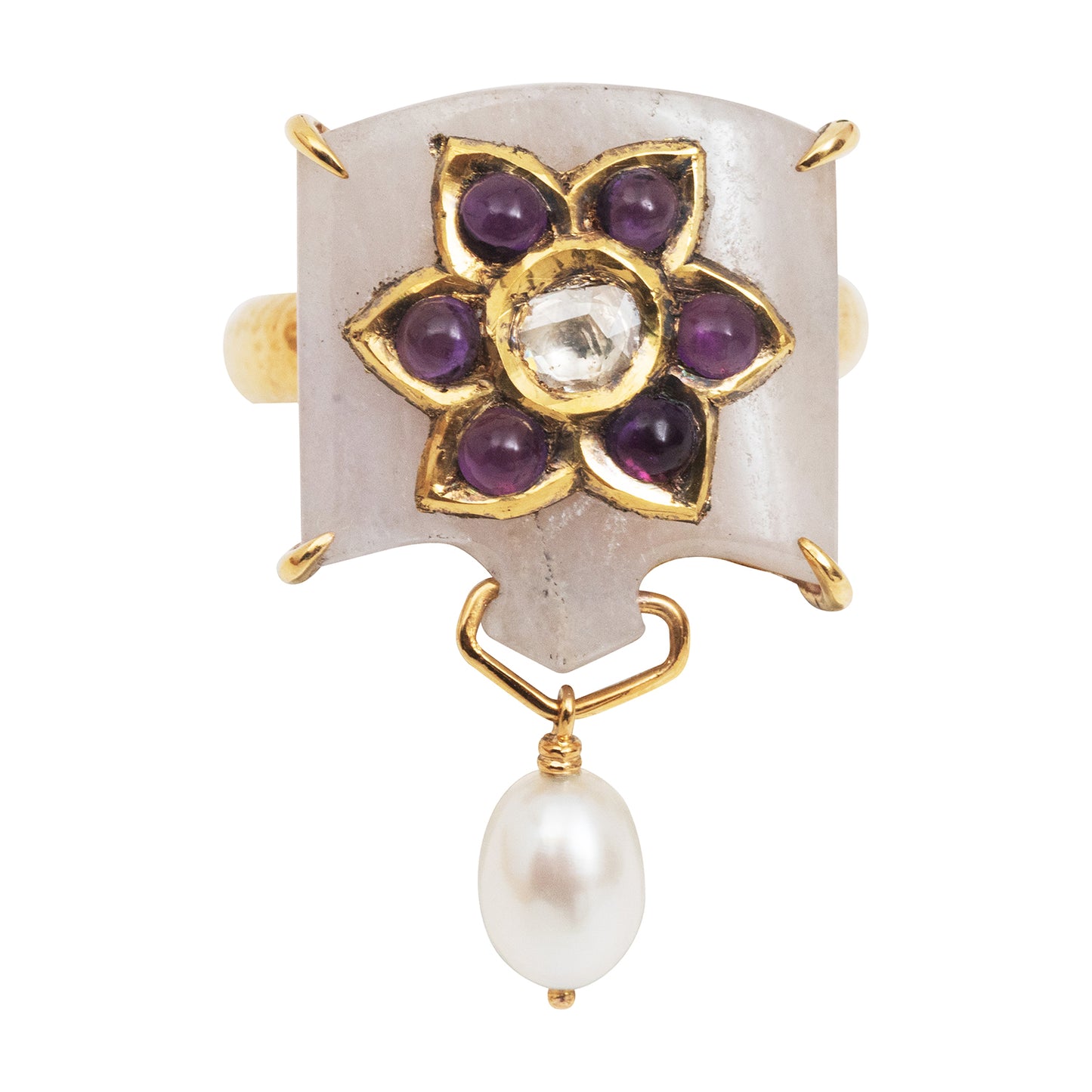 Kundan Lavender Jade Ring with Floral Amethyst