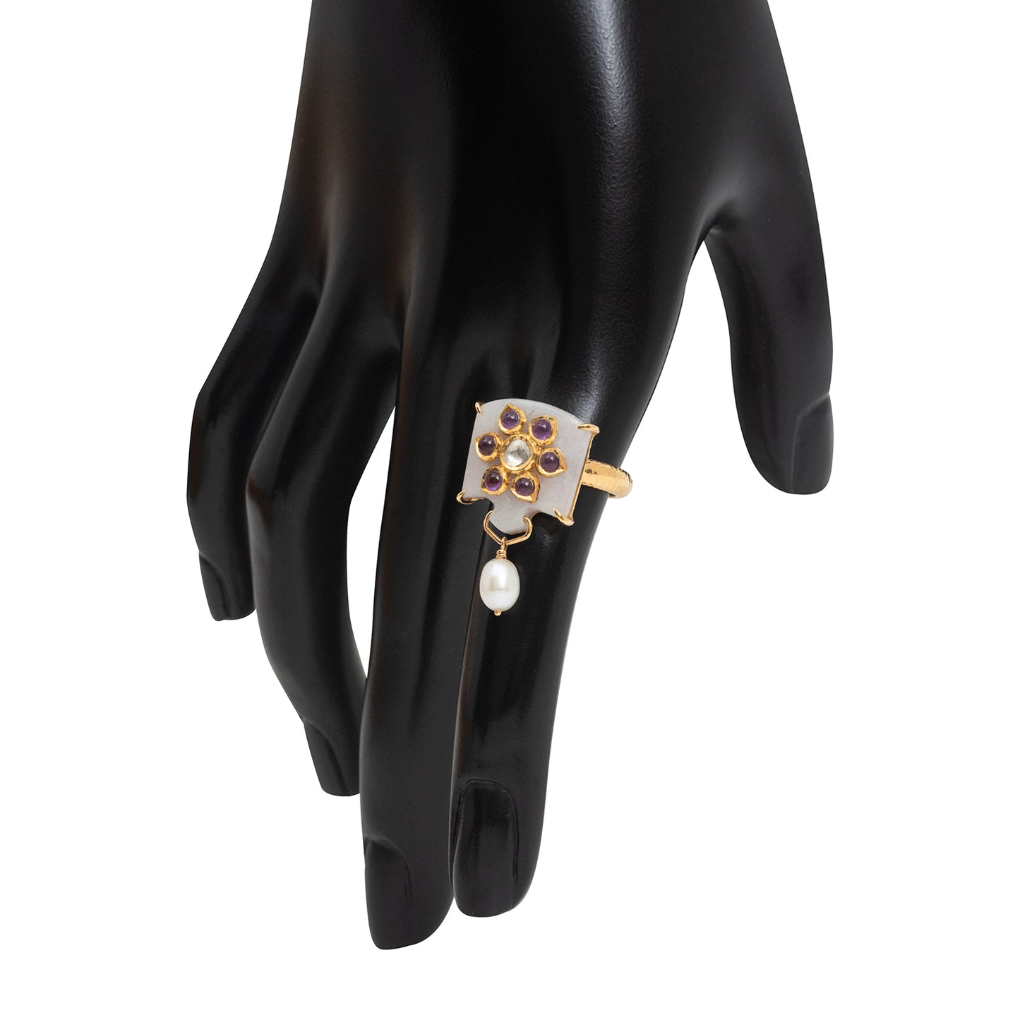 Kundan Lavender Jade Ring with Floral Amethyst
