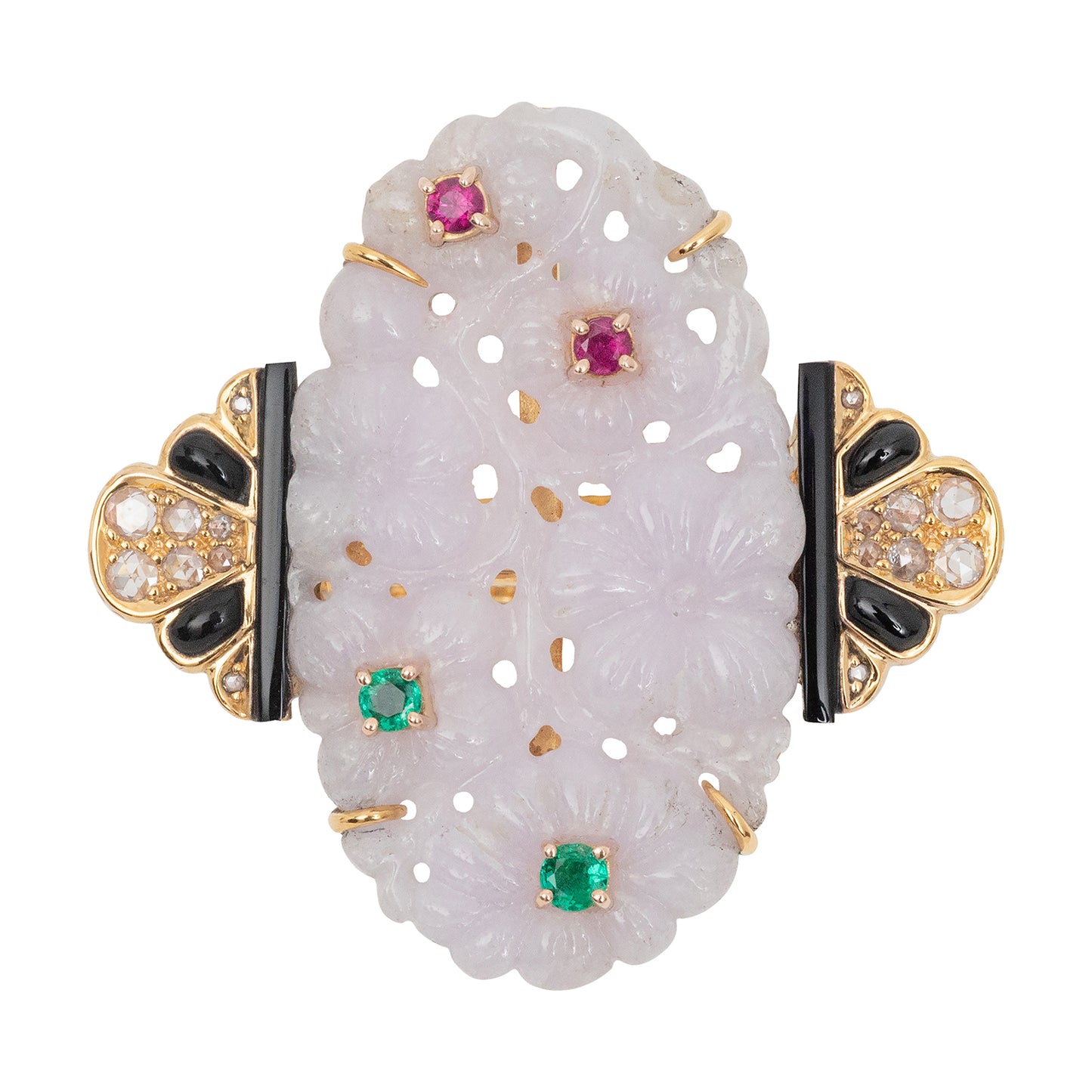 Flower Lavender Jade Ring with Emerald and Ruby