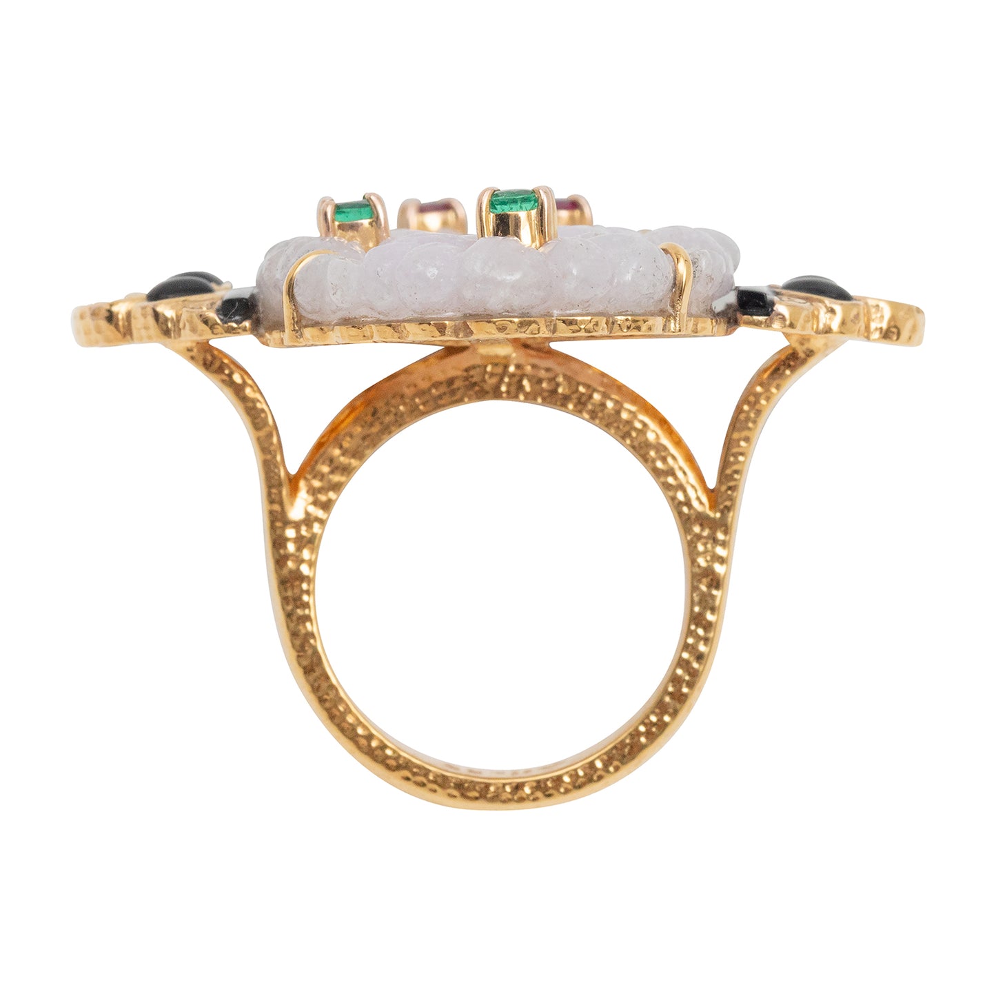 Flower Lavender Jade Ring with Emerald and Ruby