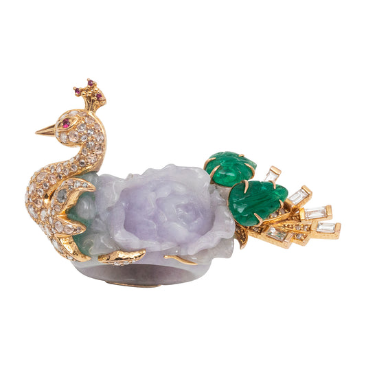 Lavender Jade Dancing Peacock Ring