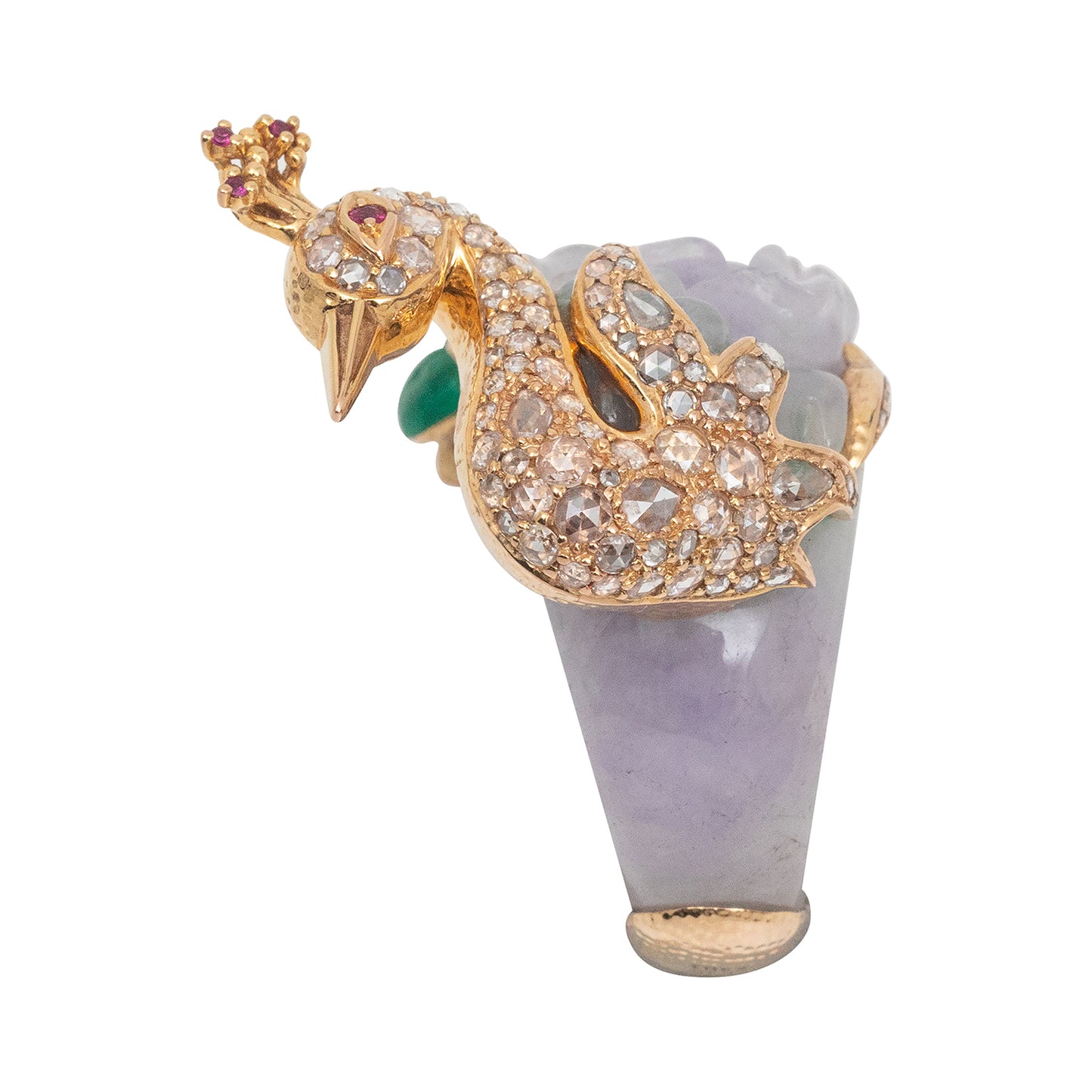 Lavender Jade Dancing Peacock Ring