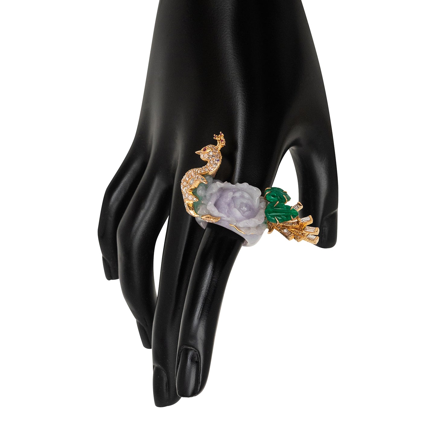 Lavender Jade Dancing Peacock Ring