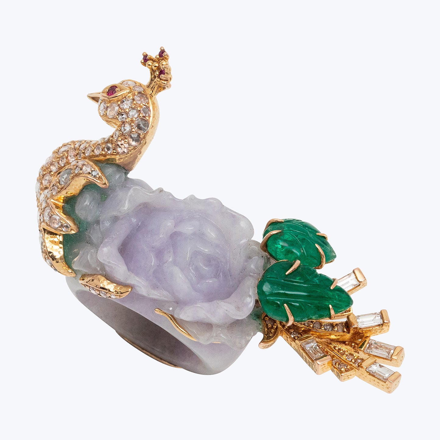 Lavender Jade Dancing Peacock Ring