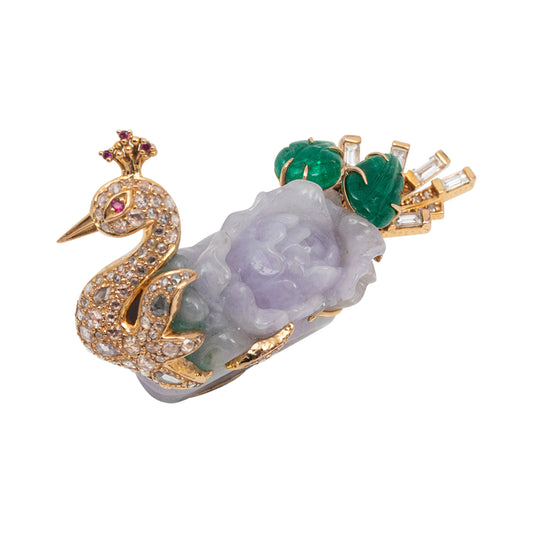 Lavender Jade Dancing Peacock Ring