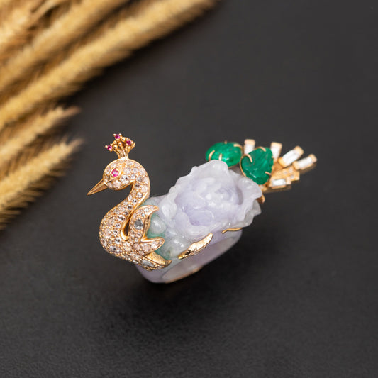 Lavender Jade Dancing Peacock Ring
