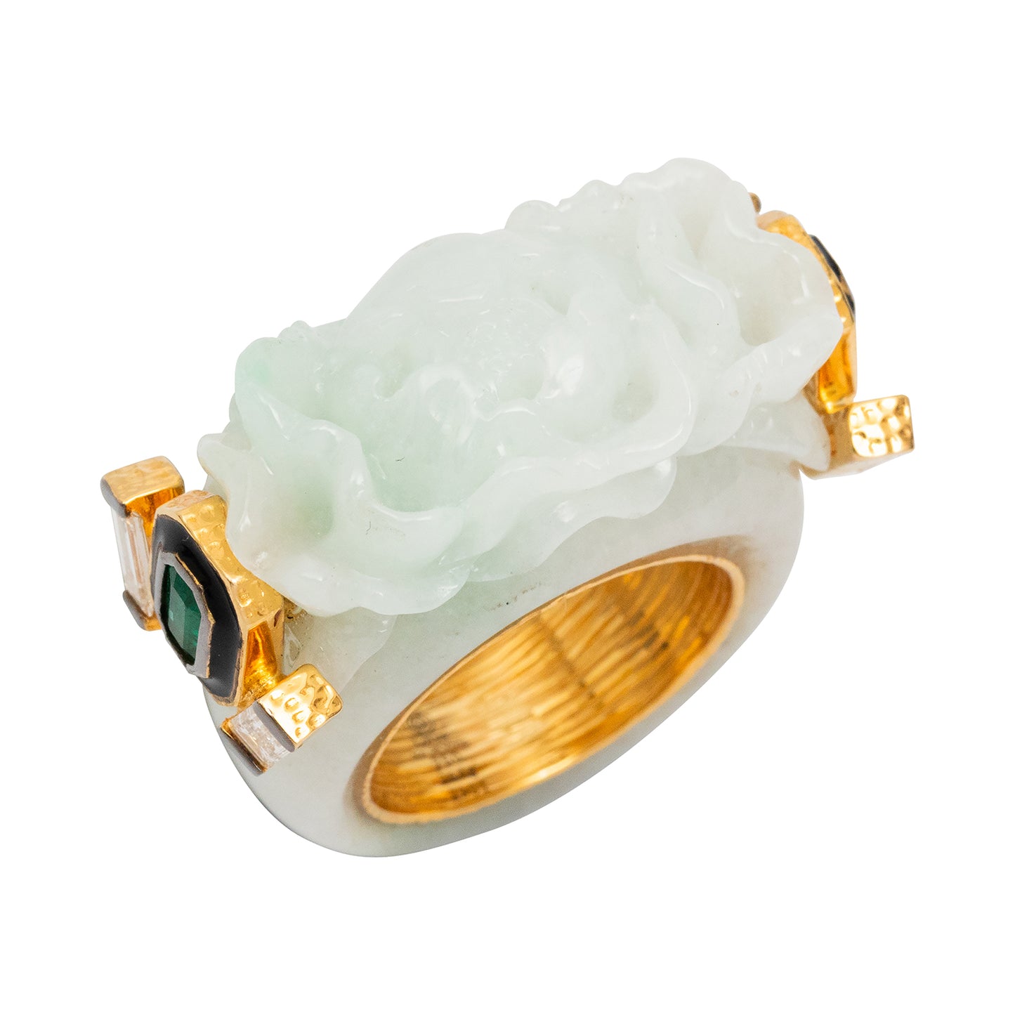 Floral Jade Ring with Emerald and Diamond