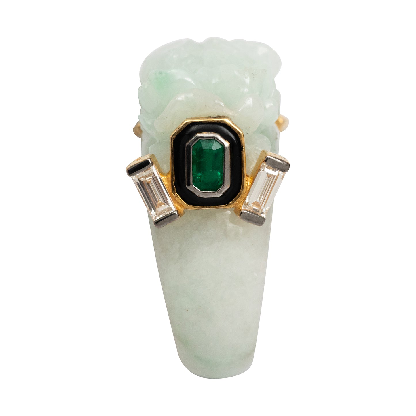 Floral Jade Ring with Emerald and Diamond