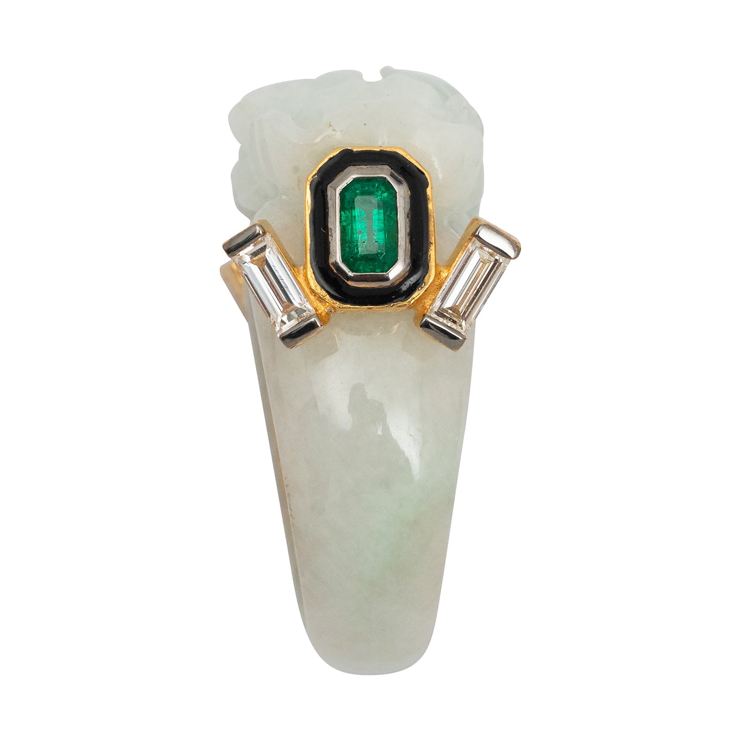 Floral Jade Ring with Emerald and Diamond