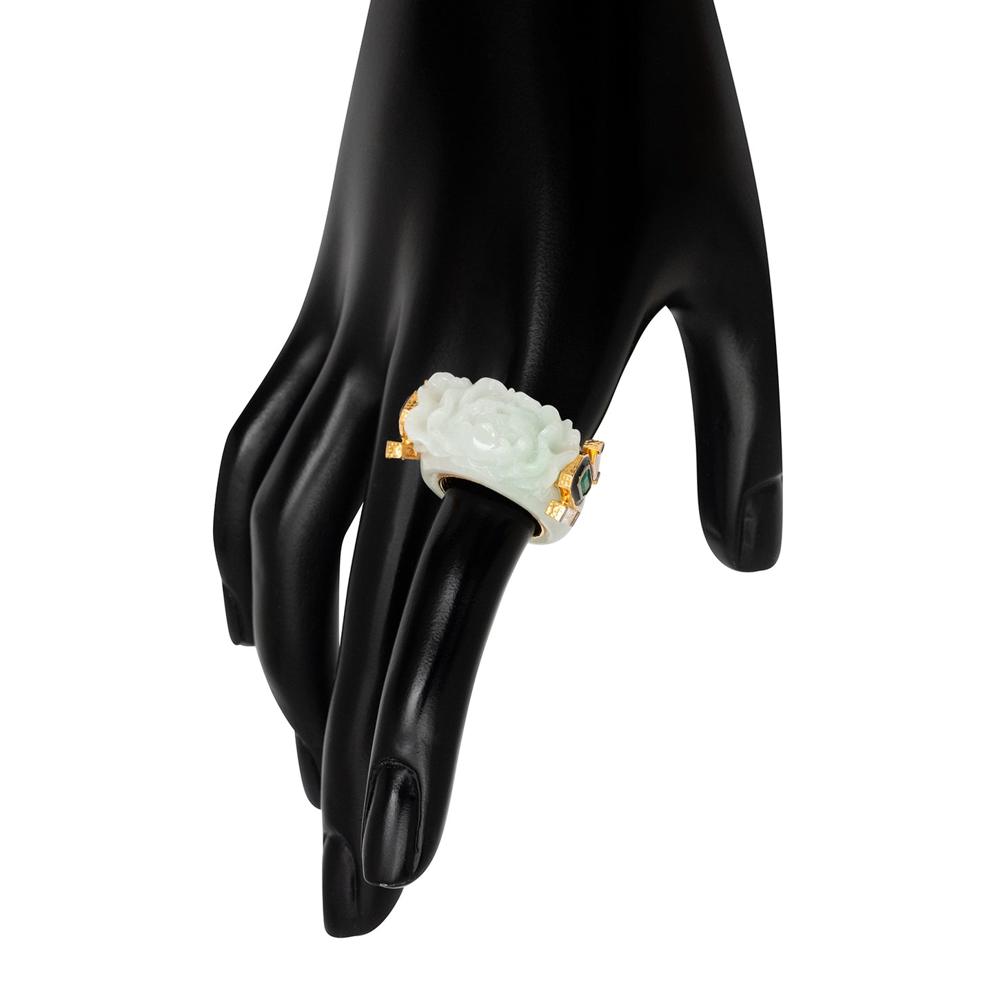 Floral Jade Ring with Emerald and Diamond