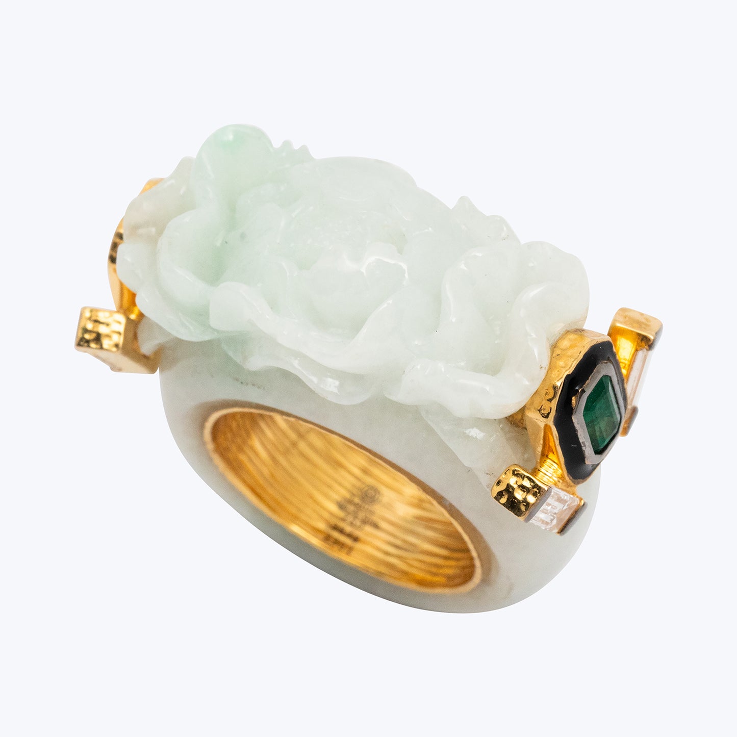 Floral Jade Ring with Emerald and Diamond