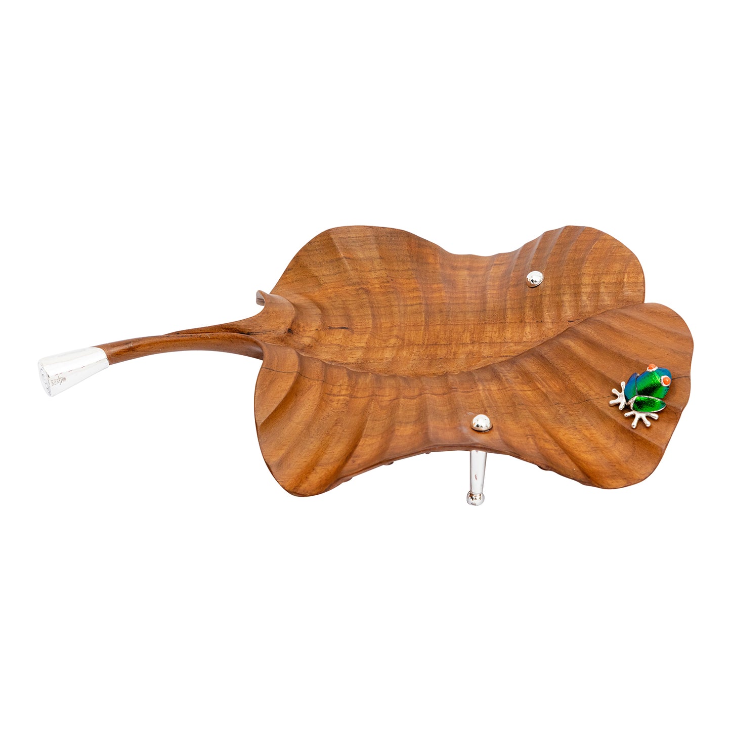 Carved Leaf Teak Bowl with Scarab Frog