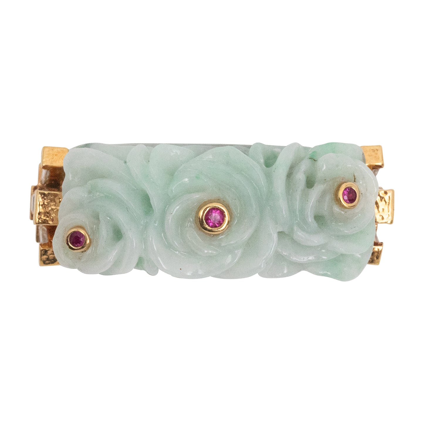 Carved Jade Ring with , Ruby, Diamond and 18k gold