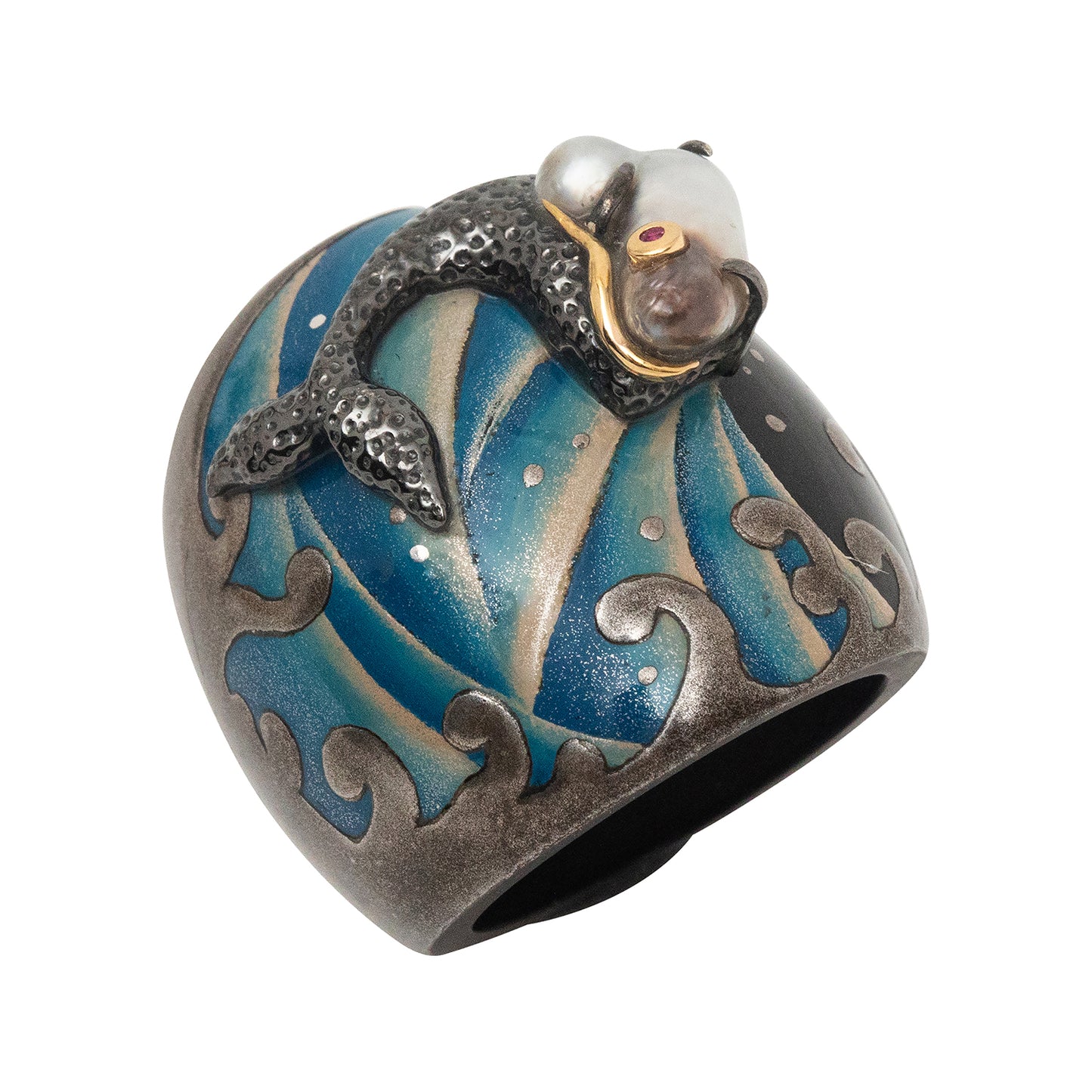 Playful Dolphin Japanese Lacquer Ring