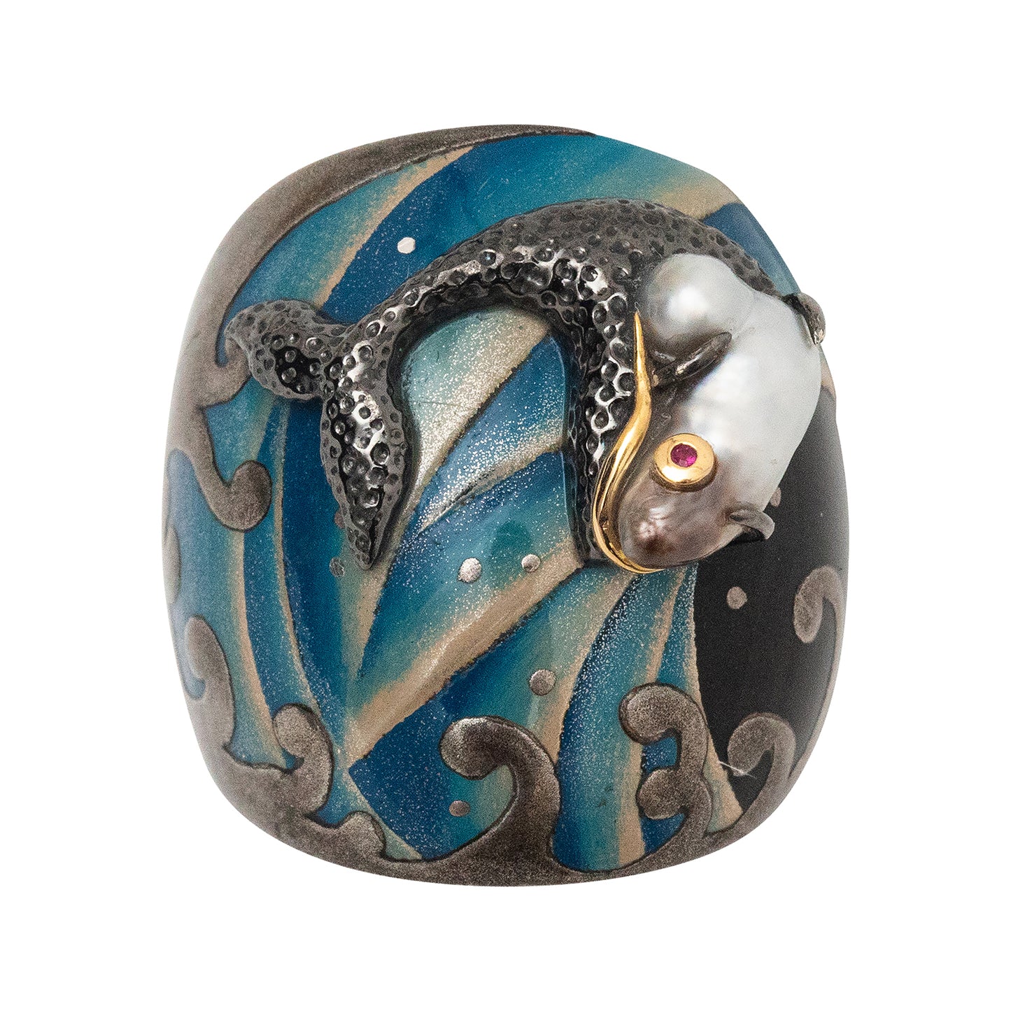 Playful Dolphin Japanese Lacquer Ring