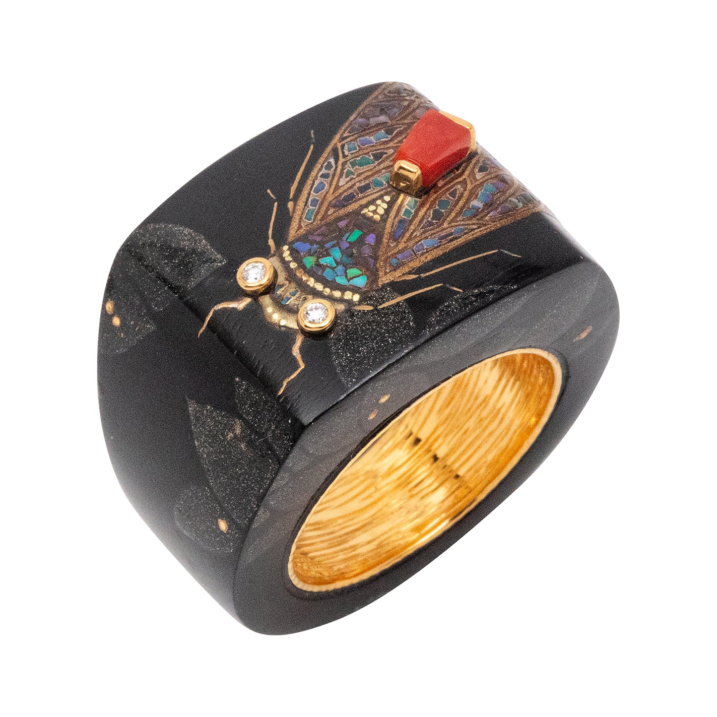 Japanese Lacquered Ring with Mosaic Butterfly