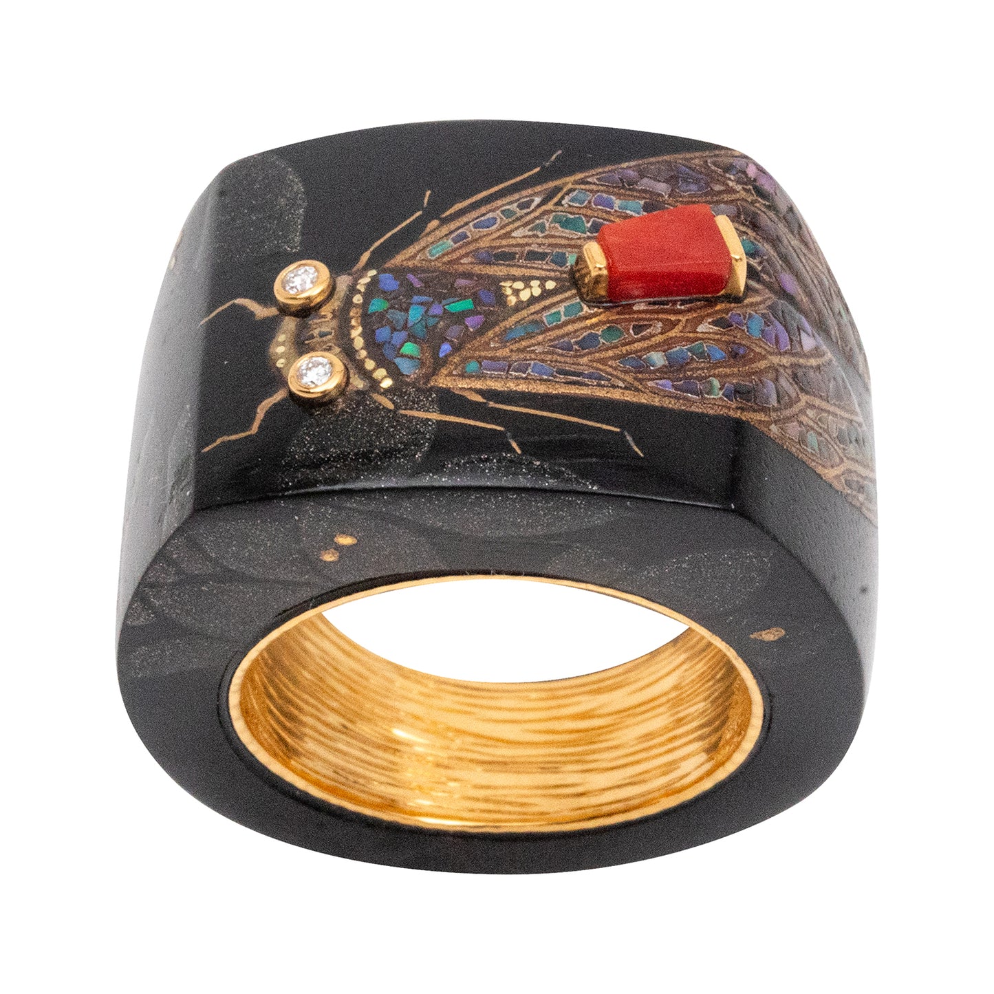 Japanese Lacquered Ring with Mosaic Butterfly