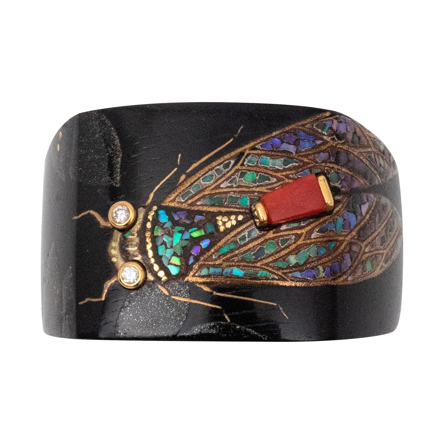 Japanese Lacquered Ring with Mosaic Butterfly