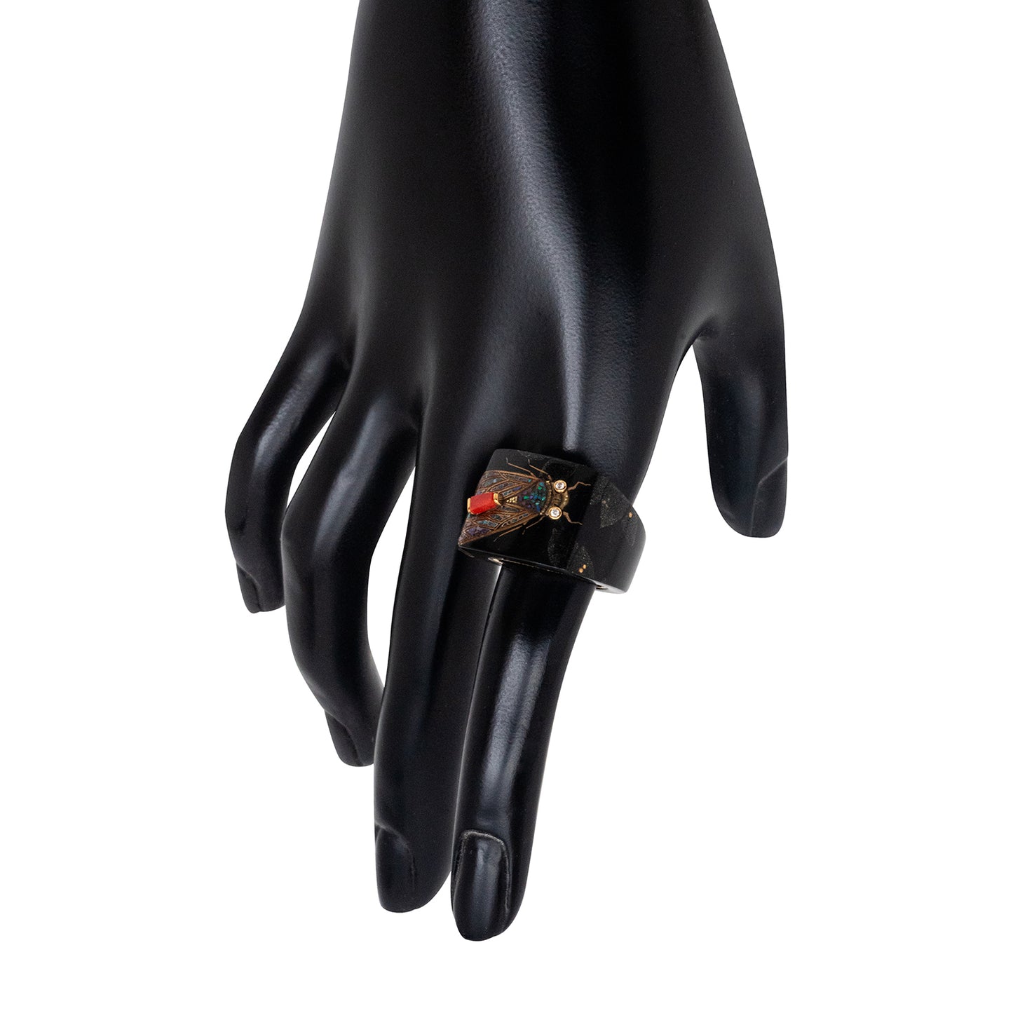 Japanese Lacquered Ring with Mosaic Butterfly