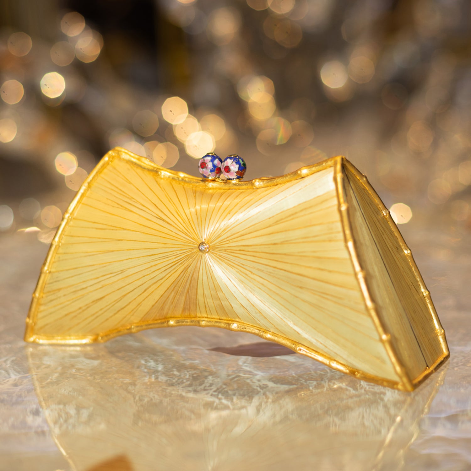 Marquetry Saddle Clutch Bag with Cloisonne and Diamond