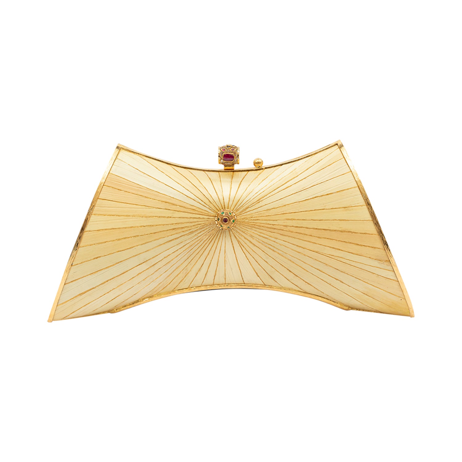 Marquetry Saddle Clutch Bag with Crystal Kundan