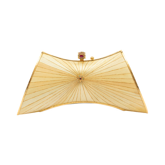 Marquetry Saddle Clutch Bag with Crystal Kundan