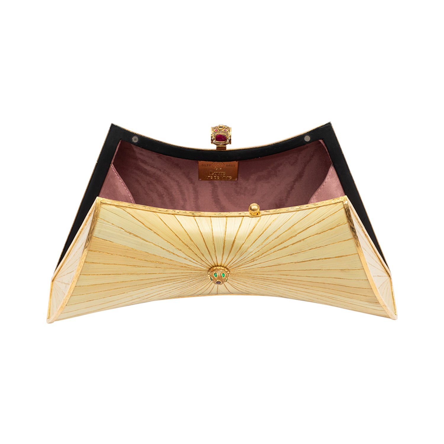 Marquetry Saddle Clutch Bag with Crystal Kundan