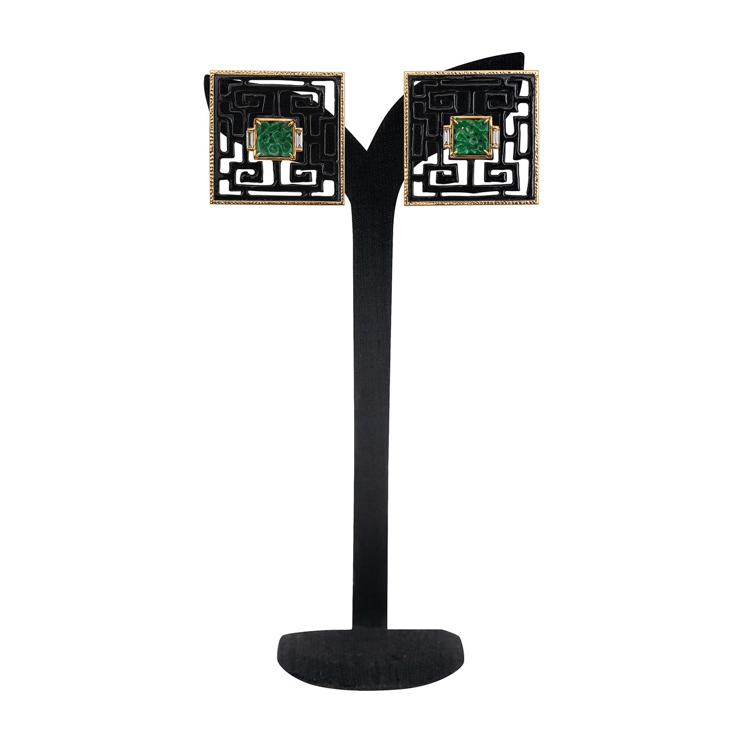 Chinese Knot Earrings with Jade and Diamonds