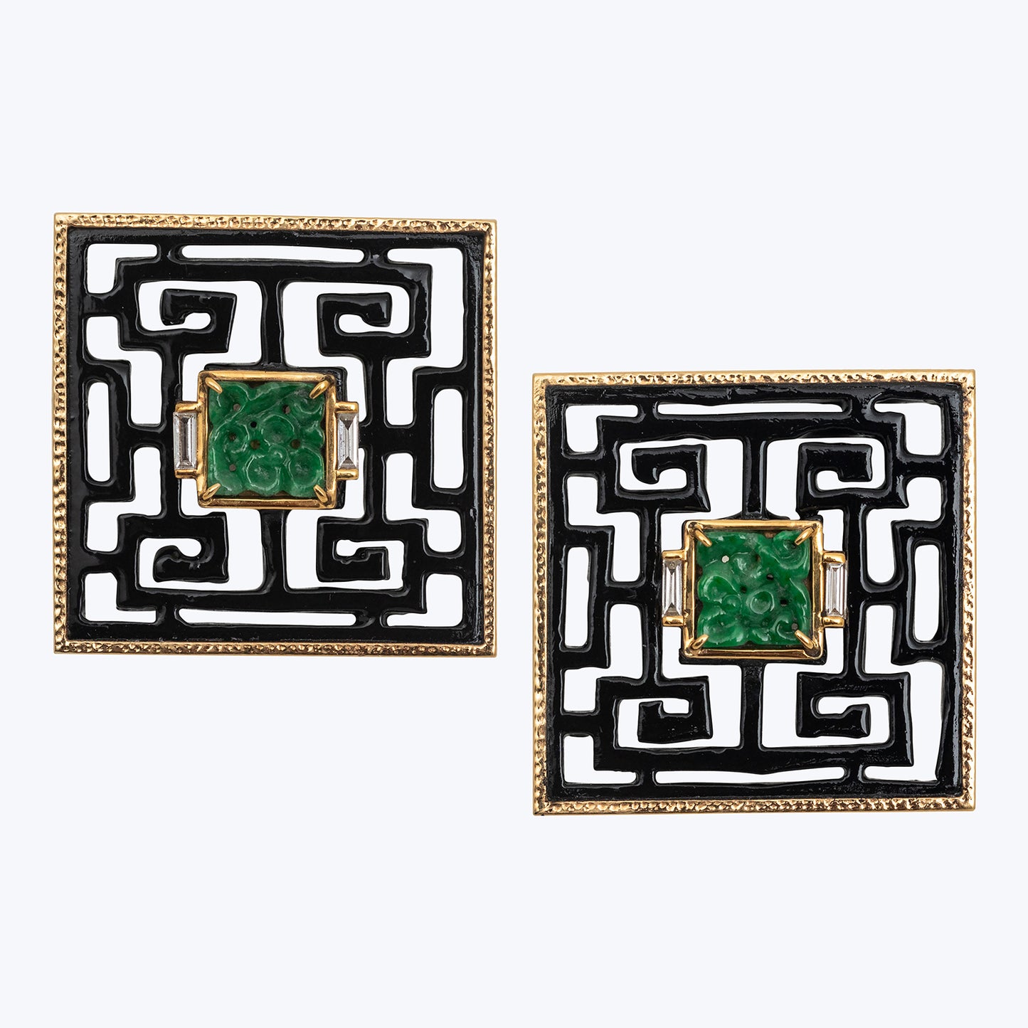 Chinese Knot Earrings with Jade and Diamonds