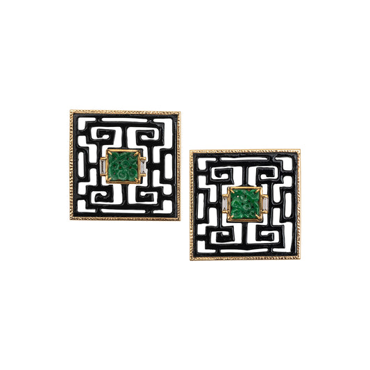 Chinese Knot Earrings with Jade and Diamonds